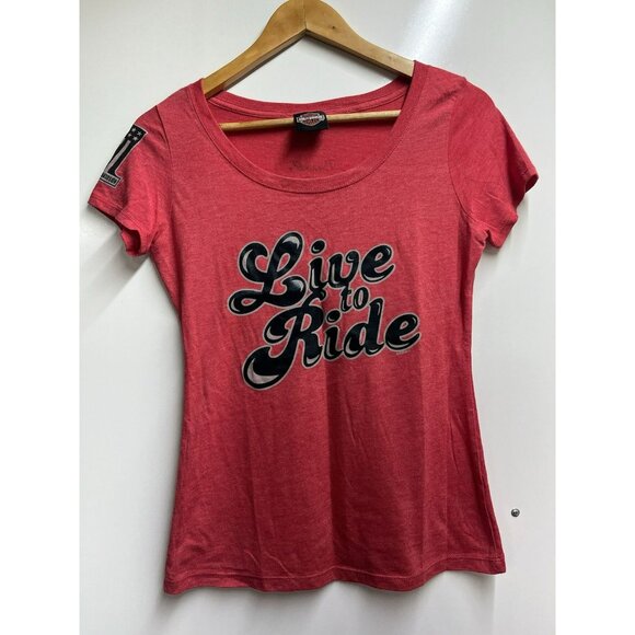 Harley Davidson Woman’s Red Tshirt Live To Ride Size Small 2017 - Picture 1 of 6